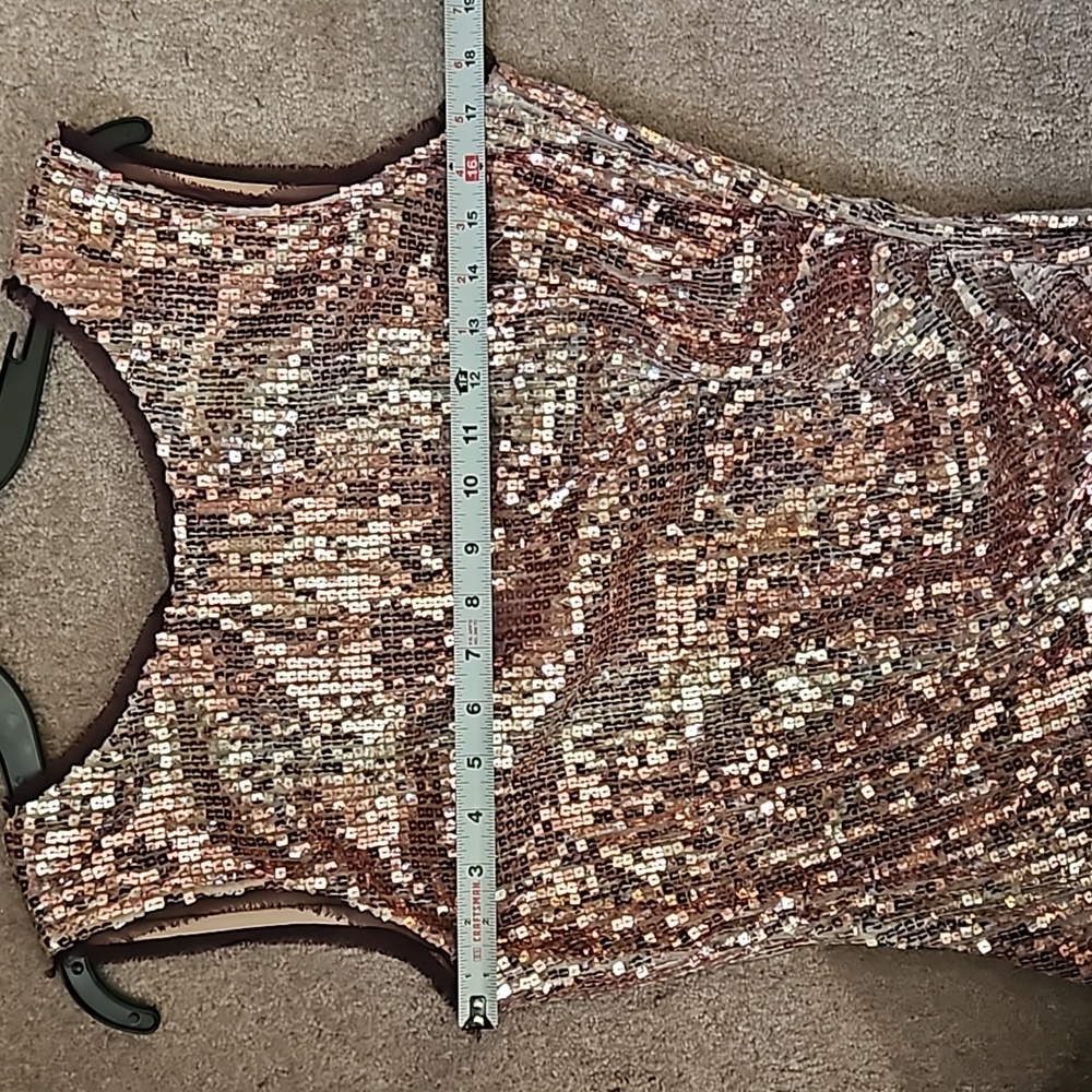 Boston Proper Pink Rose Gold Ruched Sequin Mini Cocktail Dress - Picture 7 of 13